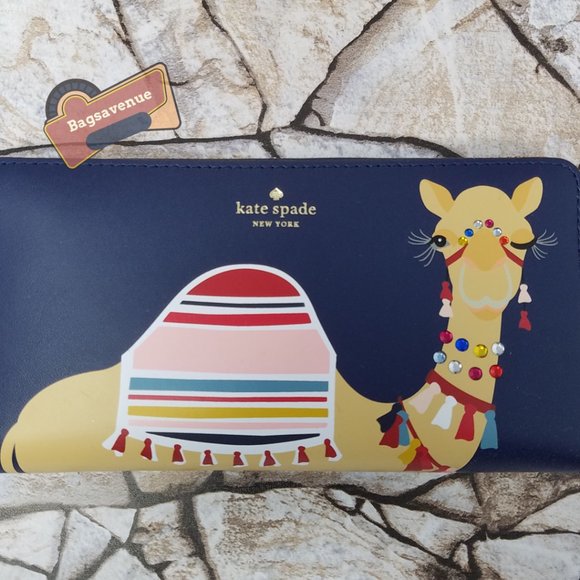 New  Spice Things Up Camel Neda Zip Around Navy Multi Wallet, Clutch Kate Spade - Picture 2 of 6